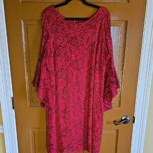 Liz Claiborne-Red lace sheath dress with long bell sleeves Sz 20W.